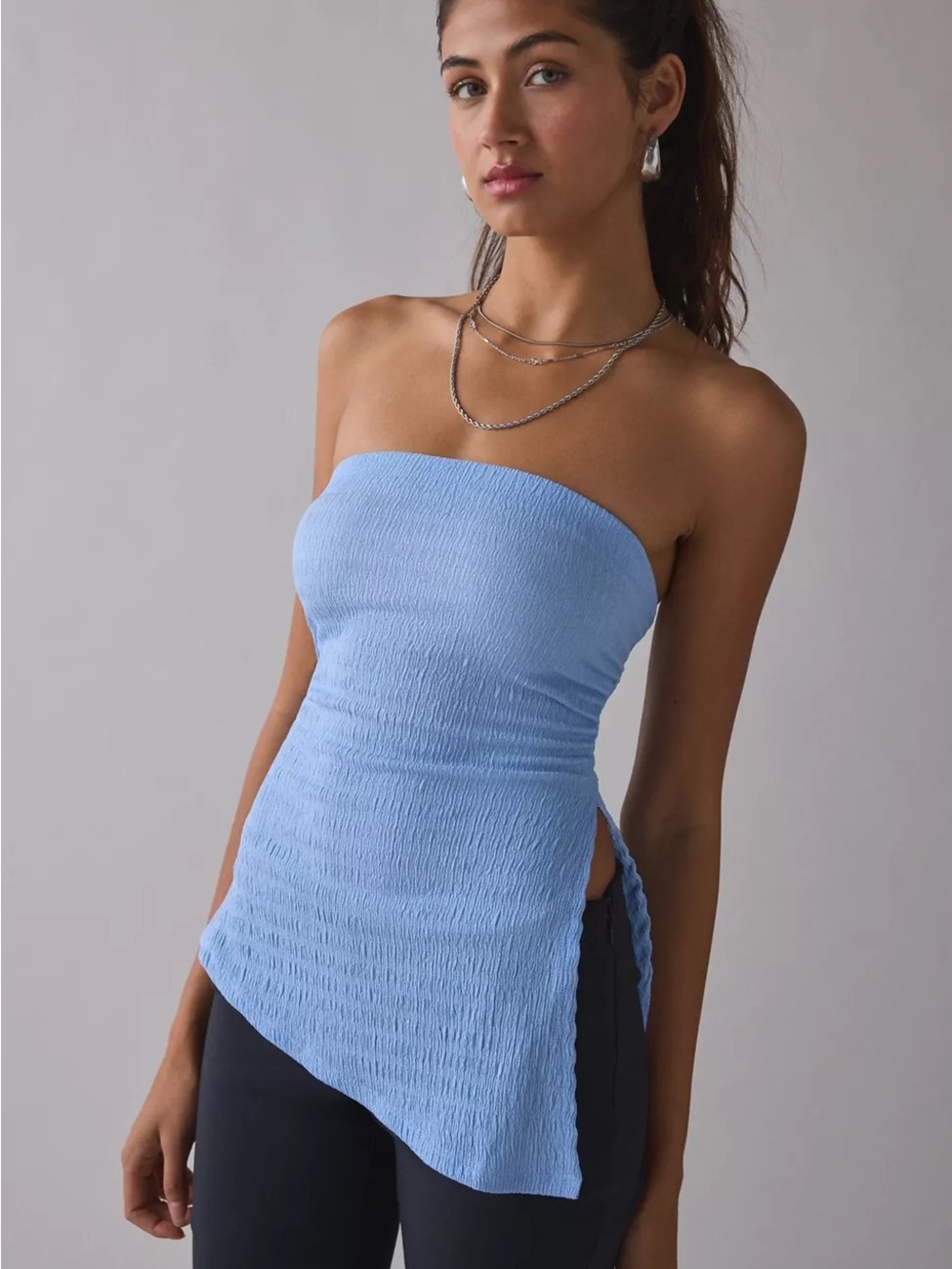 UO Afterparty Asymmetric Side-Slit Flyaway Tube Top